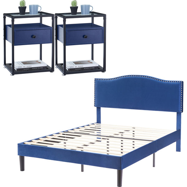 Vecelo 3 Piece Bedroom Set Full/Queen Upholstered Platform Bed And